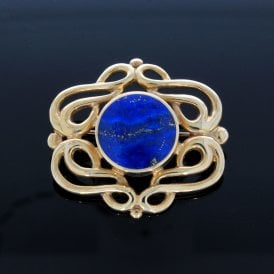 9CT YG & LAPIS BROOCH