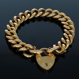 Victorian 15ct Rose Gold Curb Link Bracelet with Heart Padlock