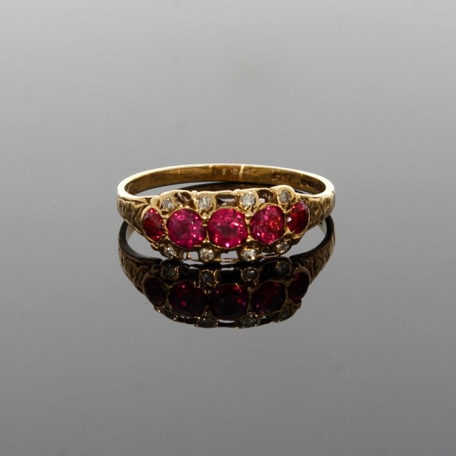 Vintage Garnet & Diamond 9ct Yellow Gold Ring