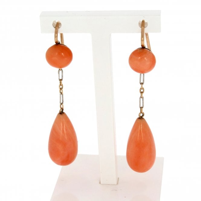 Vintage  Gold & Pink Coral Drop Earrings