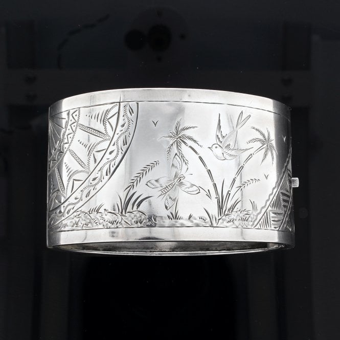 Vintage Hand Engraved Extra Large Silver Bangle
