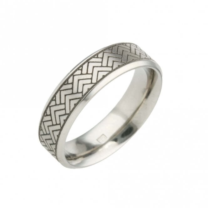 Wedding 6mm Wide Herringbone Pattern Titanium Ring T.LR1393.G