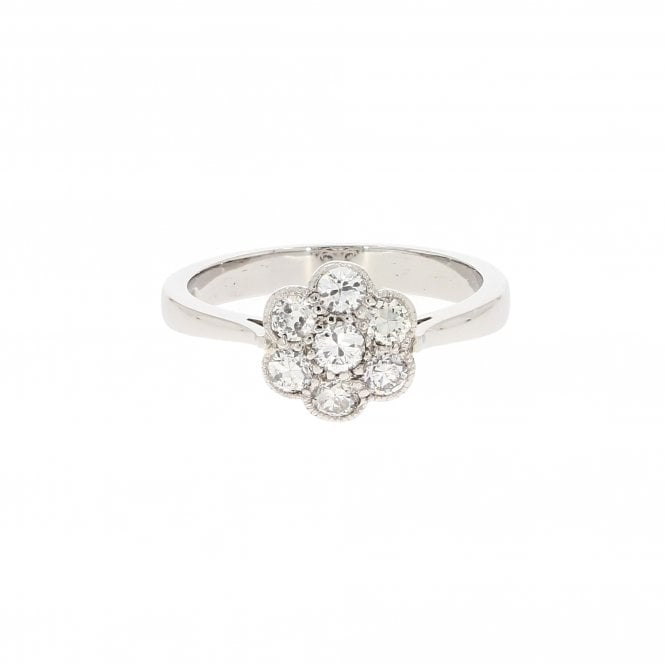 White Gold Flower Shape Vintage Deco Cluster Ring