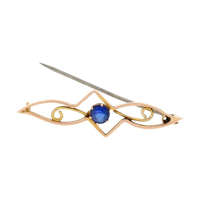 Yellow Gold 9ct Blue Paste Brooch
